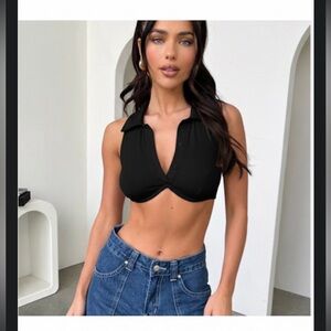 White Fox Lavender Sleeveless Collared Crop Top